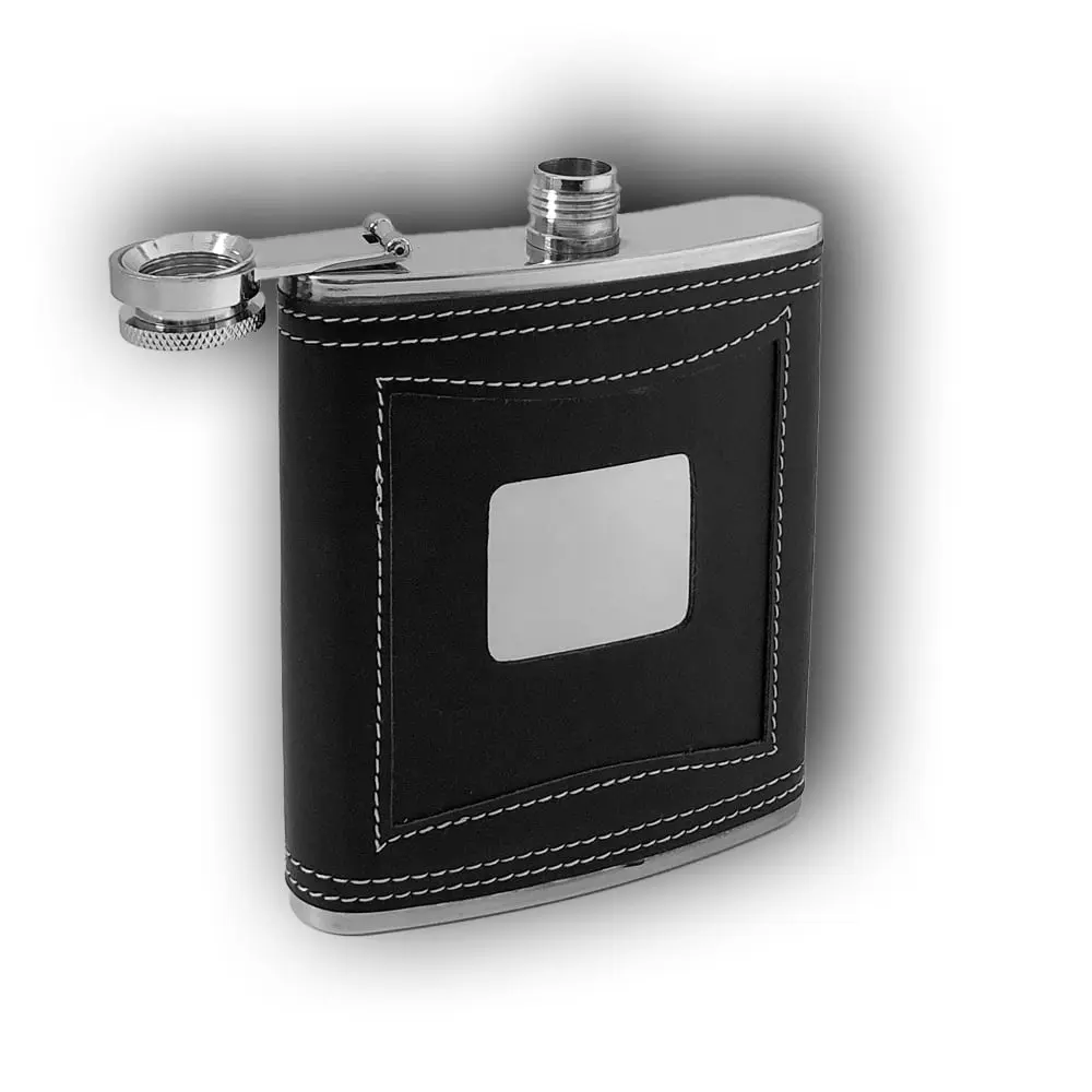 Leathered Flask 7 OZ M01 5 Text Engraved Lathered Flasks