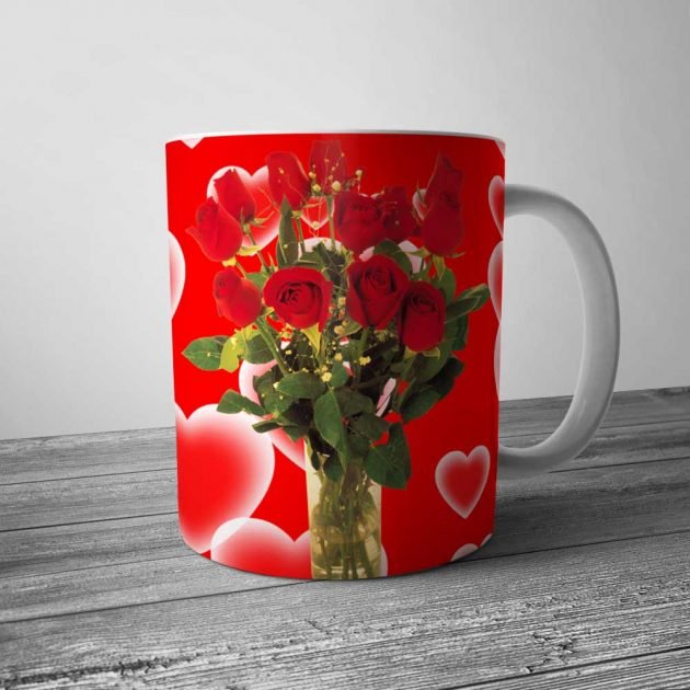 Personalized Hearts And Roses Mug | Custom Hearts And Roses Mug Gift | Gifts Engraving